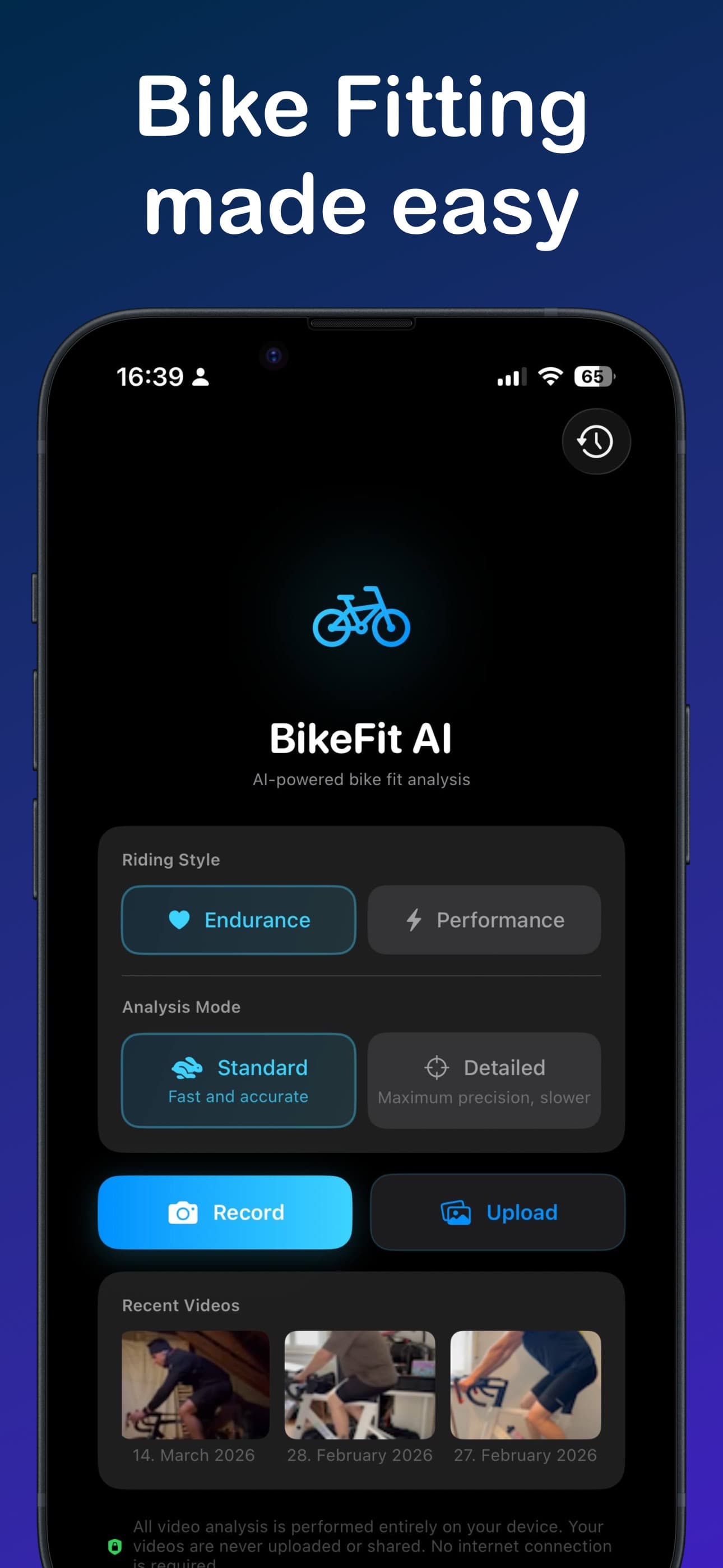 BikeFit AI home screen